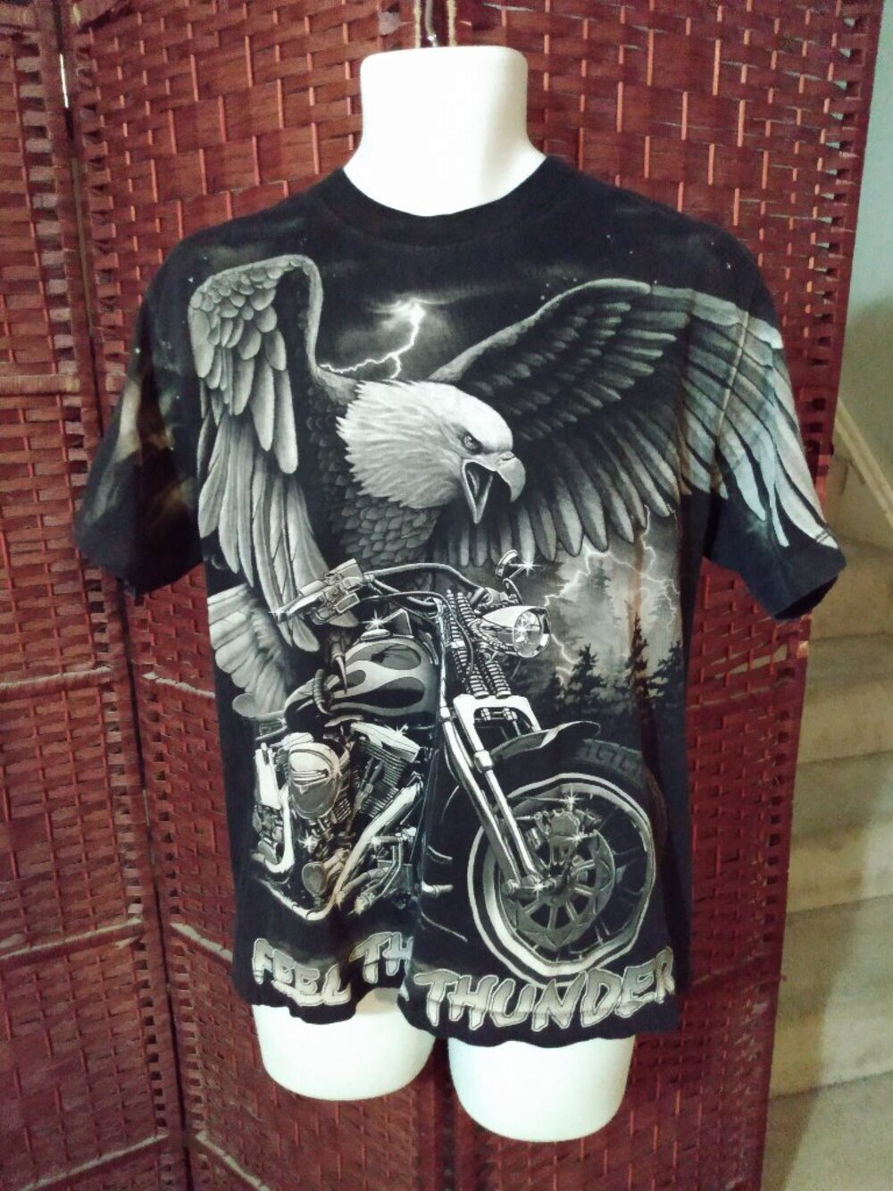 Feel The Thunder Motorcycle T Shirt All Over Print Biker Eagle Medium